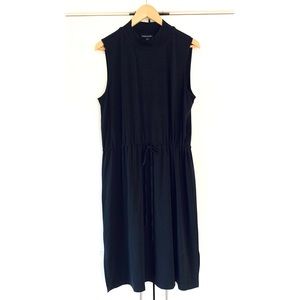 Eileen Fisher Shift Dress Mock Neck Drawstring Jersey Black Sleeveless Size L